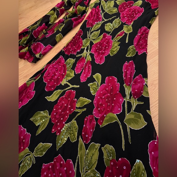 VTG Y2K Eva Blue Beaded Dress W/ Scarf Sz 10 Spaghetti Strap Flowy Formal Fairy - Picture 2 of 9